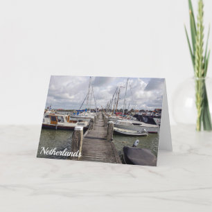 Tarjeta Festiva Pier con embarcaciones y yates en Marken, Países B