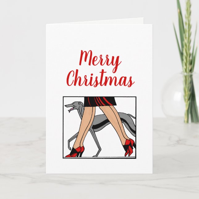 Tarjeta Festiva Piernas Art Deco Mujeres Greyhound Whippet Dog R (Anverso)