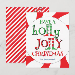 Tarjeta Festiva Piernas de Duende Holly Jolly Christmas Candy Over