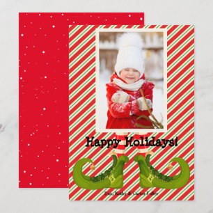 Tarjeta Festiva Piernas de Elfo Alegre Foto Feliz