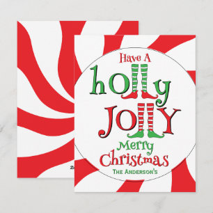 Tarjeta Festiva ¡Piernas de Elfo Divertidas Holly Jolly Feliz Navi