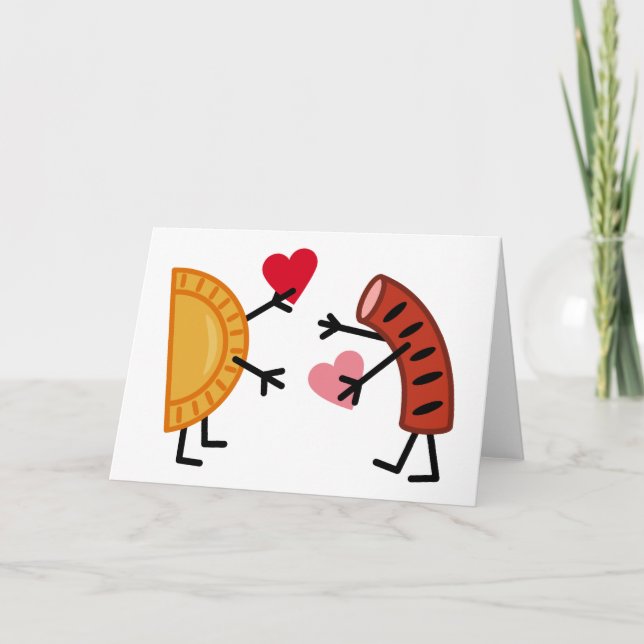 Tarjeta Festiva Pierogi & Kielbasa - El día de San Valentín Cute (Anverso)