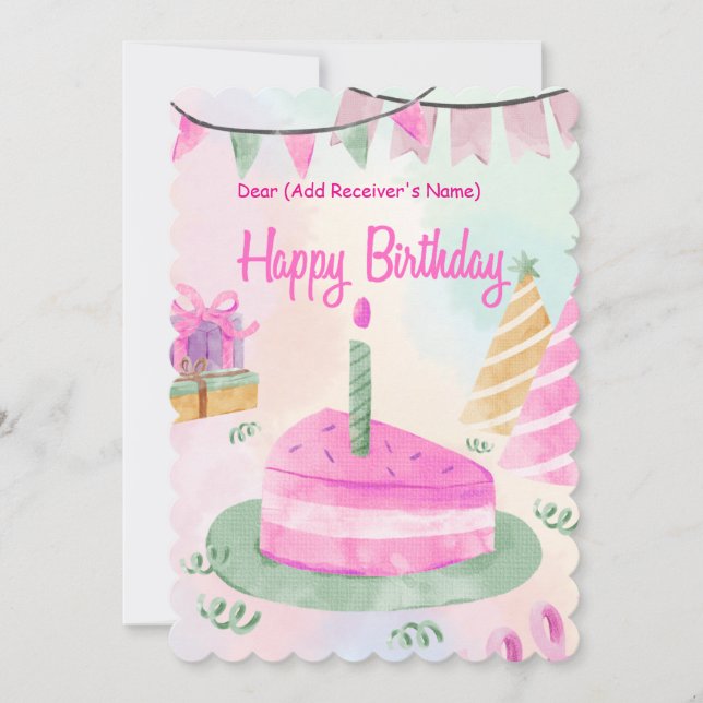 Tarjeta Festiva Pieza de pastel de Personalizable de cumpleaños (Anverso)