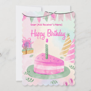 Tarjeta Festiva Pieza de pastel de Personalizable de cumpleaños