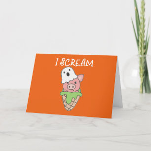 Tarjeta Festiva Pig Halloween Ghost I Scream Ice Cream Pun