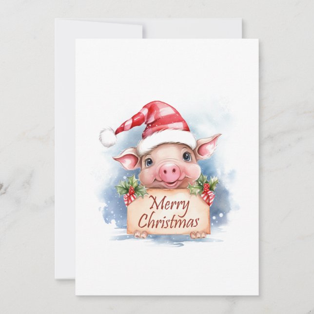Tarjeta Festiva Pig Merry Christmas (Anverso)