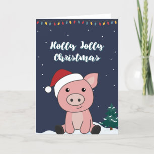 Tarjeta Festiva Pig Merry Christmas Animals Pigs Holiday Card