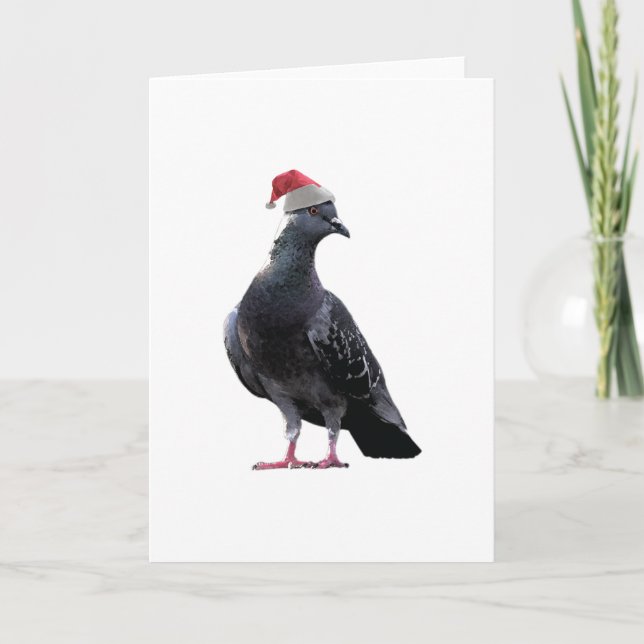Tarjeta Festiva Pigeon Santa Hat (Anverso)