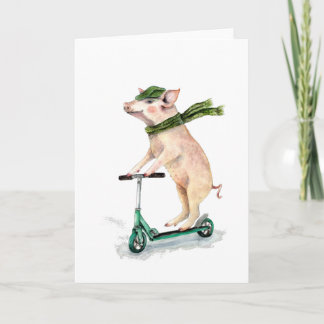 Tarjeta Festiva Piggy on a scooter