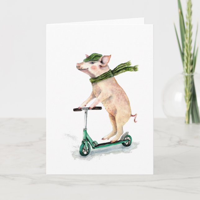 Tarjeta Festiva Piggy on a scooter (Anverso)