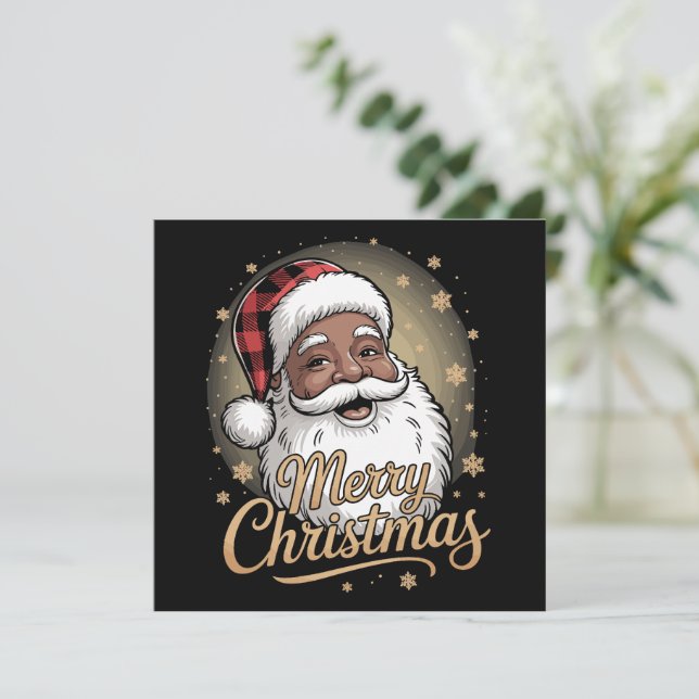 Tarjeta Festiva Pijamas Navideñas Americanos Africanos Santa Claus (Anverso de pie)