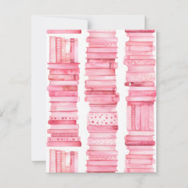 Tarjeta Festiva Pilas de libros de acuarela rosa