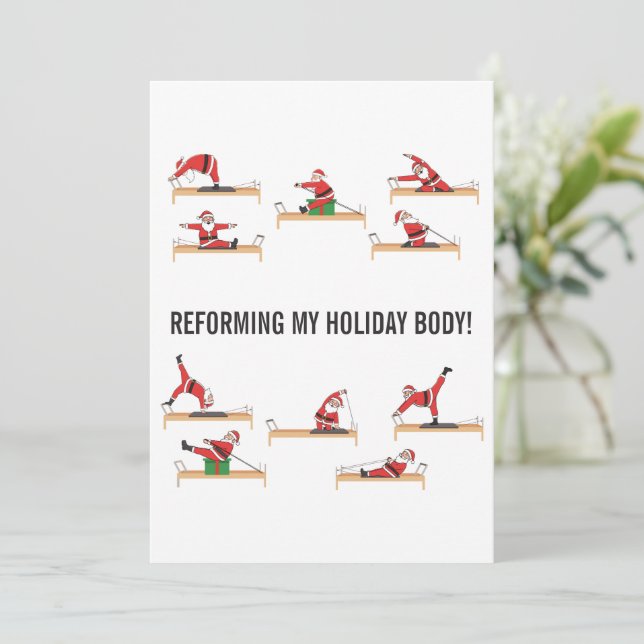 Tarjeta Festiva Pilates Santa Reformer Christmas (Anverso de pie)