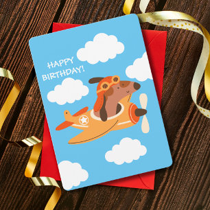 Tarjeta Festiva Piloto de perro volando avión, Cumpleaños divertid