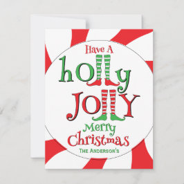 Tarjeta Festiva ¡Pimentón Swirl Elf Holly Jolly Feliz Navidad!