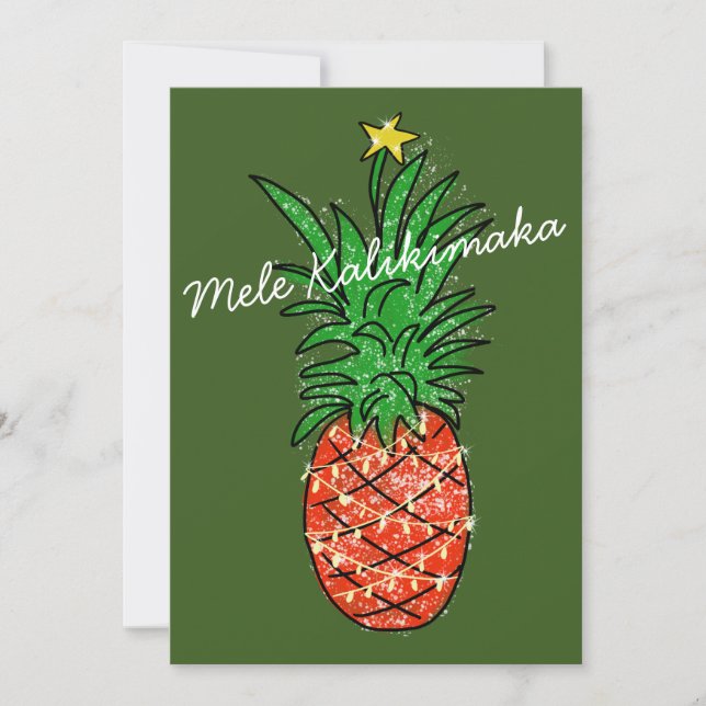Tarjeta Festiva Piña tropical Mele Kalikimaka con luces (Anverso)