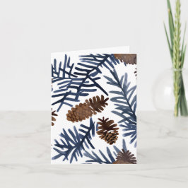 Tarjeta Festiva Piñas y Ramas | Pintura de Invierno en Acuarela