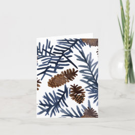Tarjeta Festiva Piñas y Ramas | Pintura de Invierno en Acuarela