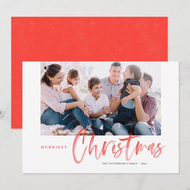 Tarjeta Festiva Pincel caligrafía Navidades más valiosos de rojo (Anverso / Reverso)
