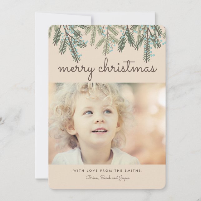 Tarjeta Festiva Pine Bough Merry Christmas Holiday Photo Card (Anverso)