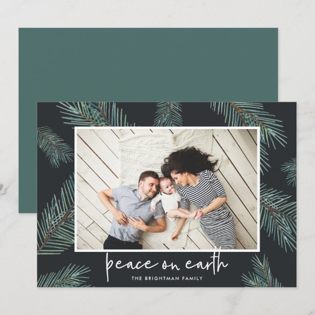 Tarjeta Festiva Pine Boughs | Foto de Peace On Earth (Anverso / Reverso)