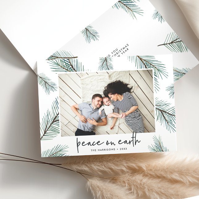 Tarjeta Festiva Pine Boughs | Foto de vacaciones doblada (Subido por el creador)