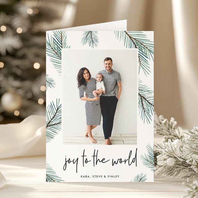 Tarjeta Festiva Pine Boughs | Foto de vacaciones doblada (Subido por el creador)