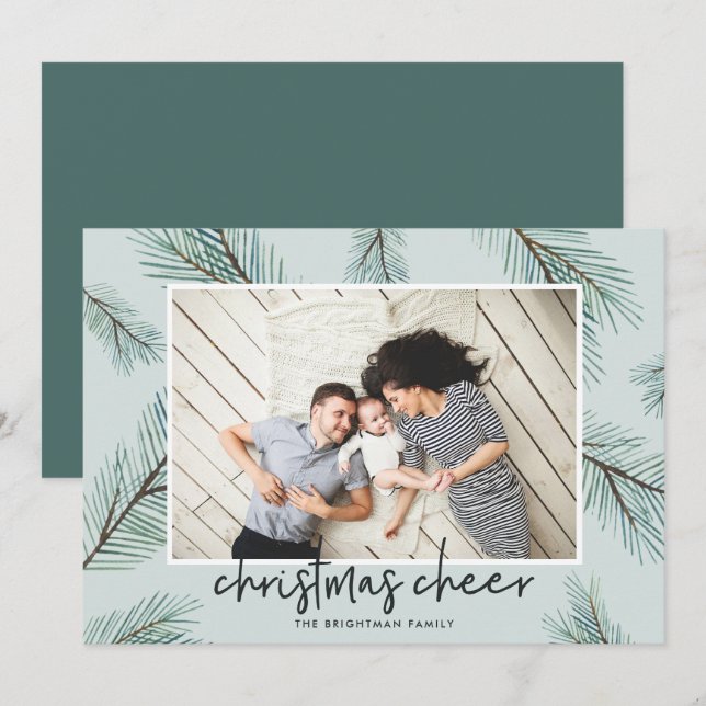 Tarjeta Festiva Pine Boughs | Navidades Cheer Photo (Anverso / Reverso)