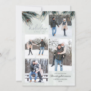 Tarjeta Festiva Pine Boughs Watercolour HOLIDAY GREETINS 4 Fotos