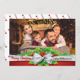 Tarjeta Festiva Pine Bow Con Navidades De Fotografía Holly