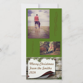 Tarjeta Festiva Pine Branches Green Background Navidades