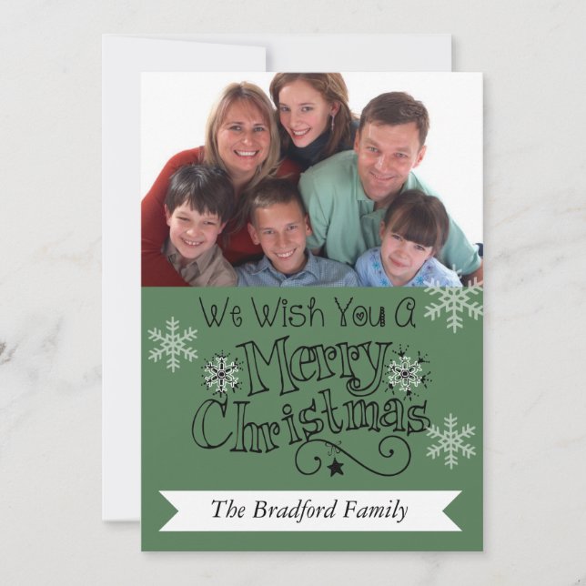 Tarjeta Festiva Pine Green Merry Christmas Photo Holiday Card (Anverso)
