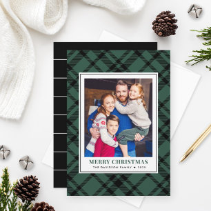 Tarjeta Festiva Pine Green Tartan Plaid Merry Christmas Photo