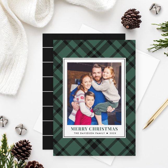 Tarjeta Festiva Pine Green Tartan Plaid Merry Christmas Photo (Subido por el creador)