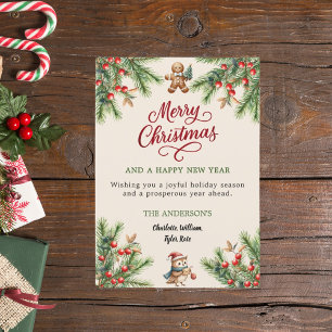 Tarjeta Festiva Pine red berries beige lindos Navidades de escritu