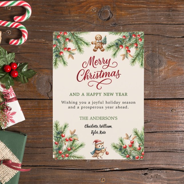 Tarjeta Festiva Pine red berries beige lindos Navidades de escritu (Subido por el creador)