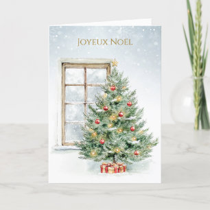 Tarjeta Festiva Pine Tree Baubles presenta Navidades franceses