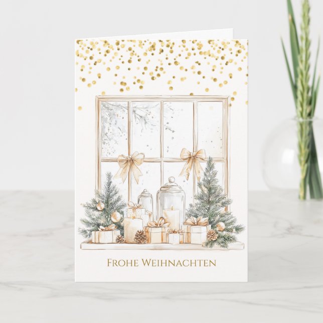 Tarjeta Festiva Pine Tree Baubles Velas Alemanas Navidades (Anverso)