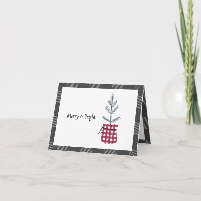 Tarjeta Festiva Pine Tree Black Red Holiday Country Plage (Anverso)