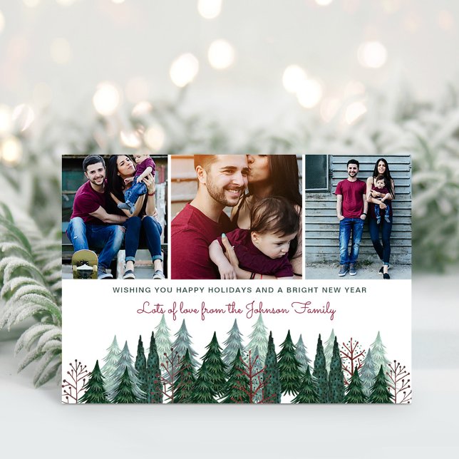 Tarjeta Festiva Pine Tree, una familia rusa de Navidades fotográfi (Rustic Family Photo Christmas Pine Tree Holiday Card)