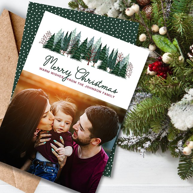 Tarjeta Festiva Pine Tree, una familia rusa de Navidades fotográfi (Pine Trees Forest | Christmas Holiday | Photo Card)