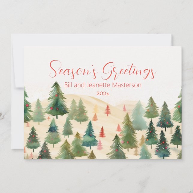 Tarjeta Festiva Pine Trees Navidades Woodlands (Anverso)