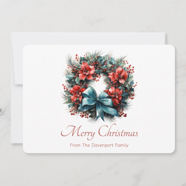 Tarjeta Festiva Pine Wreath con Navidades Holly (Anverso)