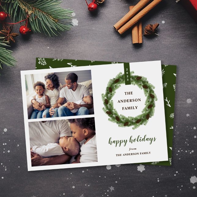 Tarjeta Festiva Pine Wreath Happy Holidays 2 Photo (Subido por el creador)