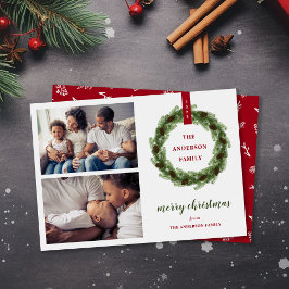 Tarjeta Festiva Pine Wreath Merry Christmas 2 Photo