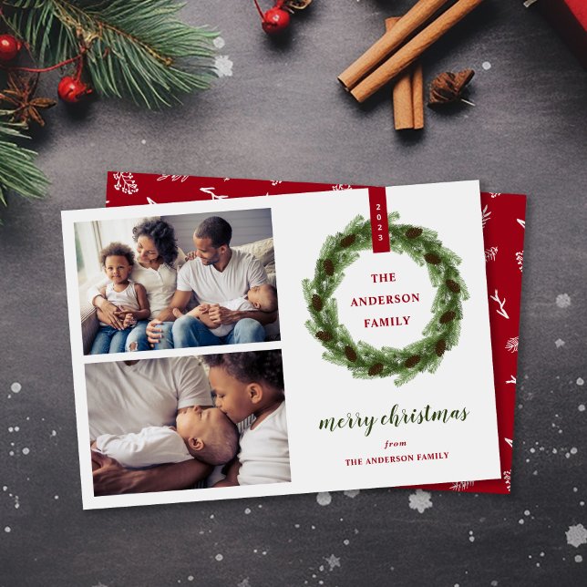 Tarjeta Festiva Pine Wreath Merry Christmas 2 Photo (Subido por el creador)