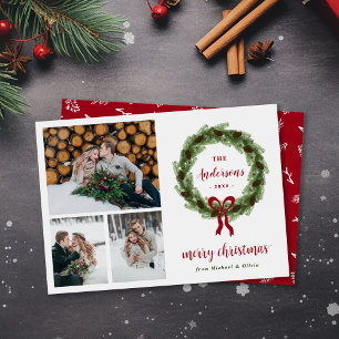 Tarjeta Festiva Pine Wreath Merry Christmas 3 Photo