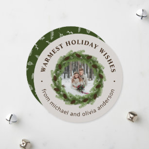 Tarjeta Festiva Pine Wreath Merry Christmas Circle Photo