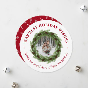 Tarjeta Festiva Pine Wreath Merry Christmas Circle Photo