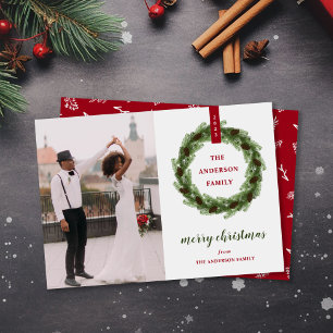 Tarjeta Festiva Pine Wreath Merry Christmas Photo